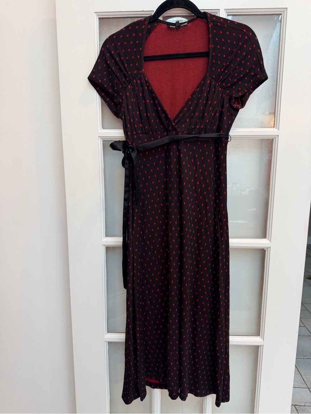 Vintage Betsey Johnson 90’s Pinup Couture Black Red Polka Dot Midi Dress Size L